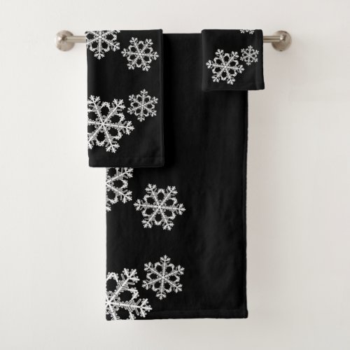 Monochrome Minimalist Snowflake Christmas Pattern Bath Towel Set
