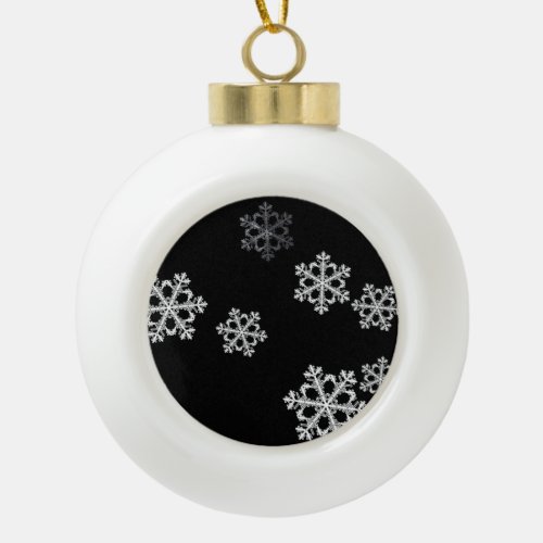 Monochrome Minimalist Snowflake Christmas Pattern Ceramic Ball Christmas Ornament