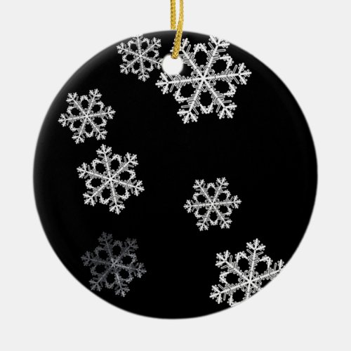 Monochrome Minimalist Snowflake Christmas Pattern Ceramic Ornament