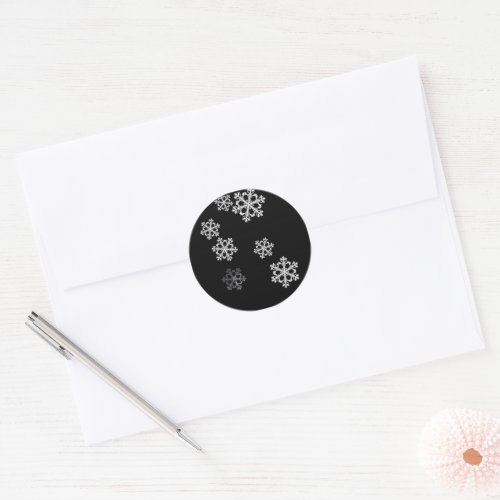 Monochrome Minimalist Snowflake Christmas Pattern Classic Round Sticker