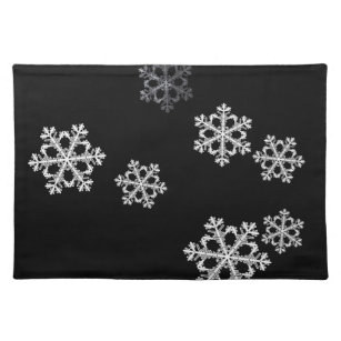 Monochrome Minimalist Snowflake Christmas Pattern Cloth Placemat
