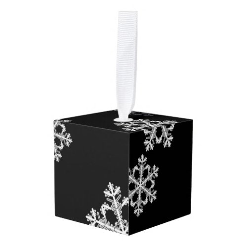 Monochrome Minimalist Snowflake Christmas Pattern Cube Ornament