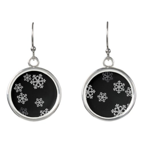 Monochrome Minimalist Snowflake Christmas Pattern Earrings