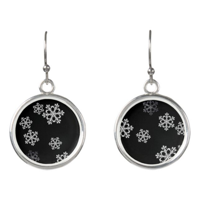 Monochrome Minimalist Snowflake Christmas Pattern Earrings (Front)