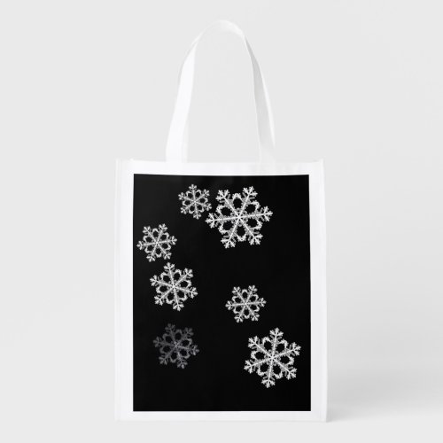 Monochrome Minimalist Snowflake Christmas Pattern Grocery Bag