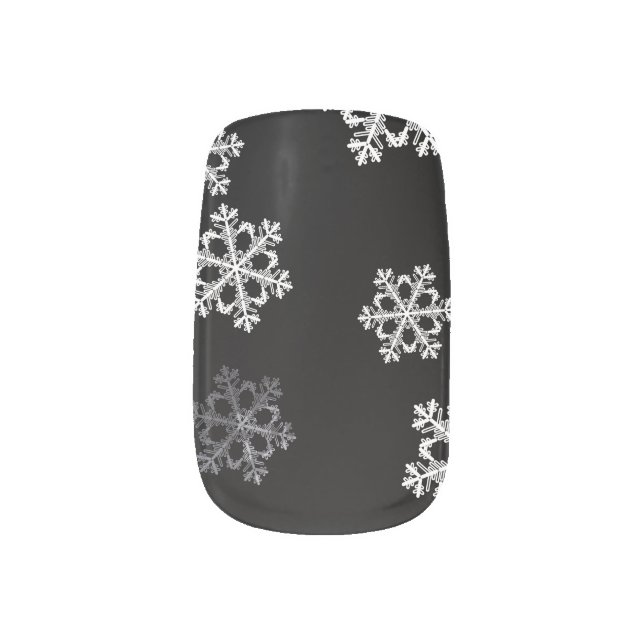 Monochrome Minimalist Snowflake Christmas Pattern Minx Nail Art (Left Thumb)