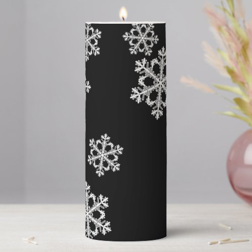 Monochrome Minimalist Snowflake Christmas Pattern Pillar Candle
