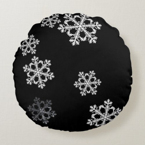 Monochrome Minimalist Snowflake Christmas Pattern Round Pillow