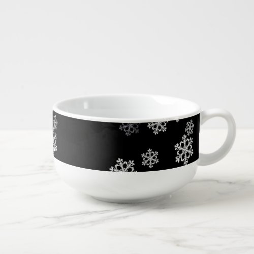 Monochrome Minimalist Snowflake Christmas Pattern Soup Mug