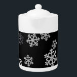 Monochrome Minimalist Snowflake Christmas Pattern Teapot<br><div class="desc">This black and white, simple snowflake pattern encapsulates the serene beauty of winter with a modern, minimalist flair. Crafted in a sophisticated black and white color scheme, this design is the epitome of understated elegance, perfect for those who appreciate a masculine touch in their holiday decor. Each snowflake creates a...</div>