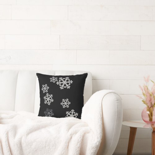 Monochrome Minimalist Snowflake Christmas Pattern Throw Pillow