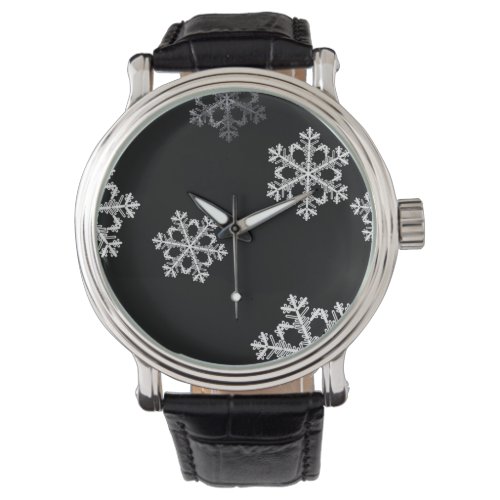 Monochrome Minimalist Snowflake Christmas Pattern Watch