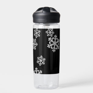 Monochrome Minimalist Snowflake Christmas Pattern Water Bottle