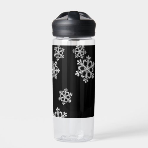 Monochrome Minimalist Snowflake Christmas Pattern Water Bottle