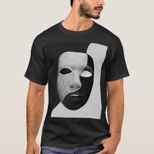 Monochrome Mirage Black  White Mask Design T_sh T_Shirt