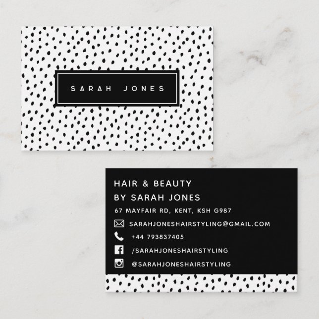 Monochrome Modern Black & White Spots Business Card (Front/Back)