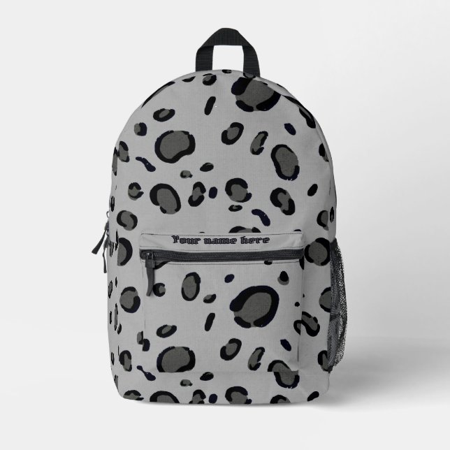 Monochrome Modern Custom Name Leopard Printed Backpack (Front)