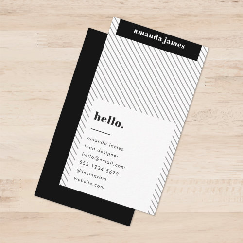 Monochrome Modern Diagonal Stripe Black and White Business Card