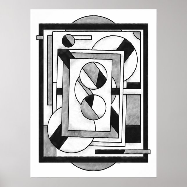 Monochrome Modern Geometric Abstraction Poster (Front)
