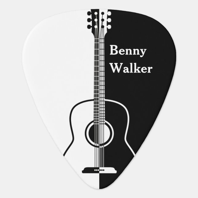 Monochrome Modern Name Black and White Guitar Pick (Front)
