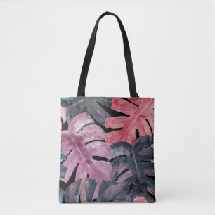 Monochrome Monstera: Watercolor Tropical Pattern. Tote Bag