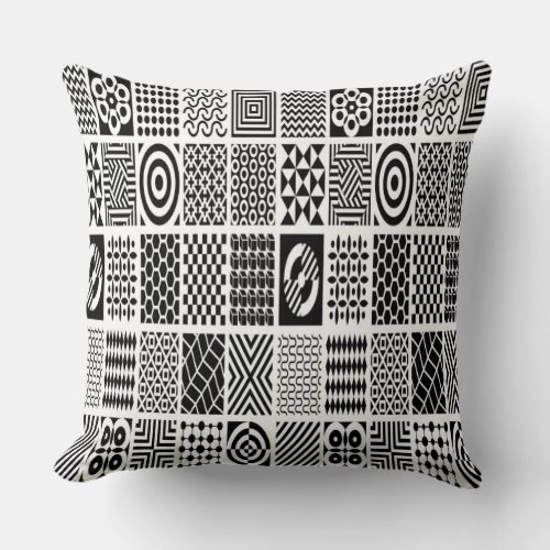 Monochrome Mosaic Geometrical Black and White  Throw Pillow