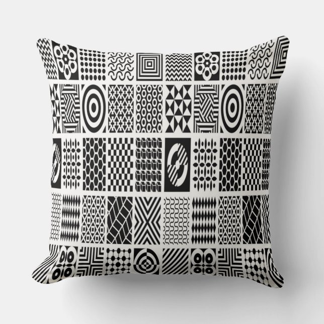 Monochrome Mosaic: Geometrical Black and White  Throw Pillow (Front)