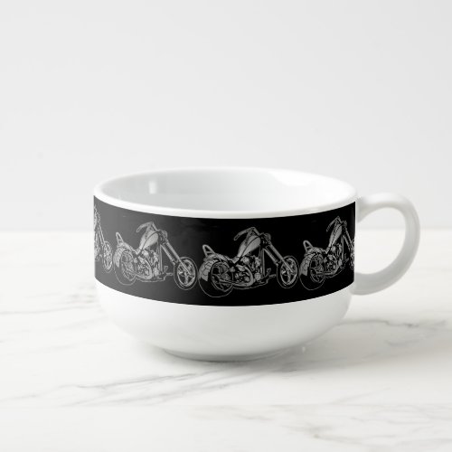 Monochrome Motorcycle Pattern Soup Mug