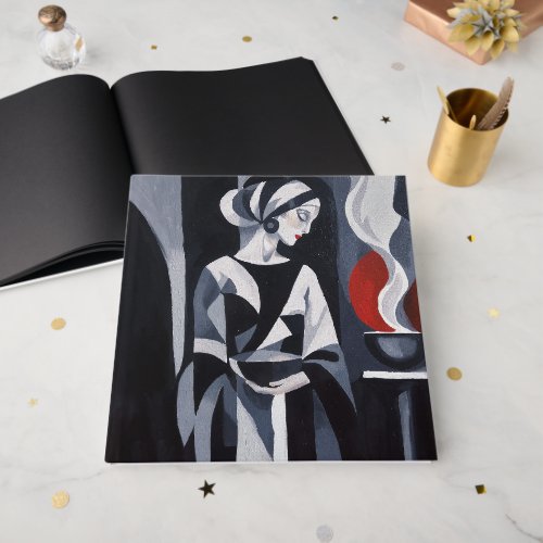 Monochrome Mystical Woman Art Deco Guestbook Noteb