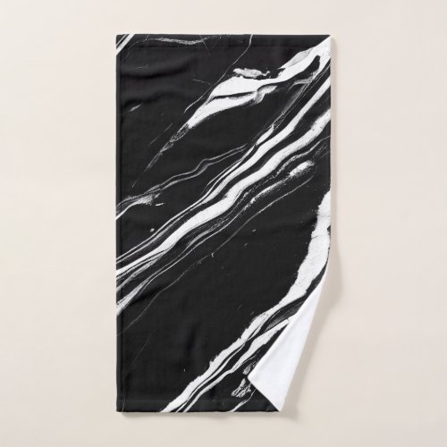 Monochrome Nero Marquina Stylish Black Marble Art Hand Towel