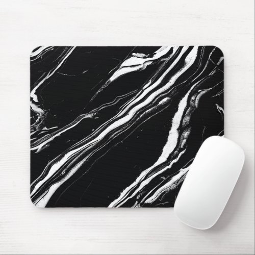 Monochrome Nero Marquina Stylish Black Marble Art Mouse Pad