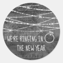Monochrome New Year Engagement Ring Save the Date Classic Round Sticker
