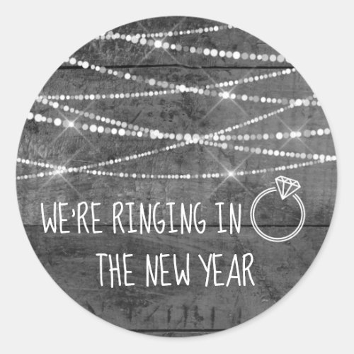 Monochrome New Year Engagement Ring Save the Date Classic Round Sticker