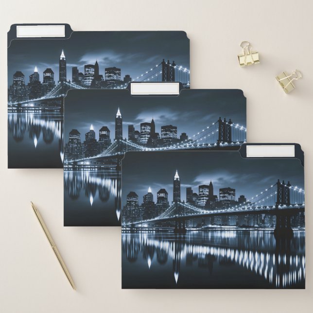 Monochrome New York Skyline Nightscape File Folder (Set)