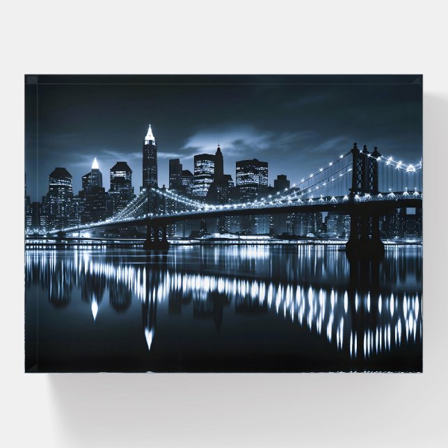 Monochrome New York Skyline Nightscape Paperweight (Front)