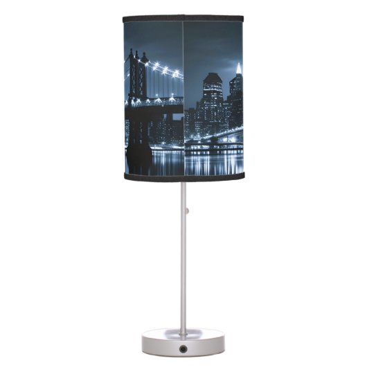 Monochrome New York Skyline Nightscape Table Lamp (Back)