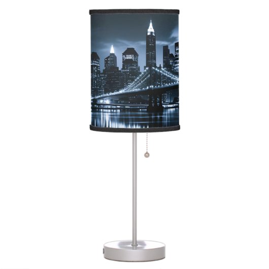 Monochrome New York Skyline Nightscape Table Lamp (Left)