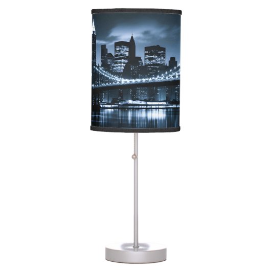 Monochrome New York Skyline Nightscape Table Lamp (Front)