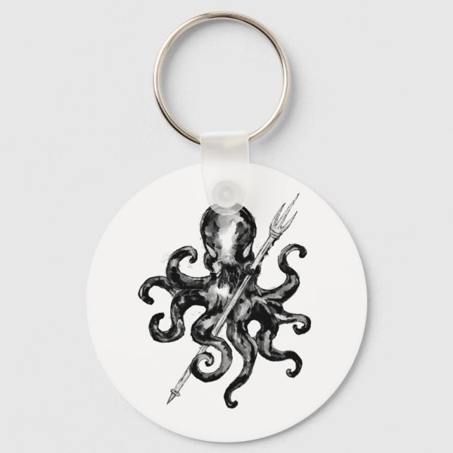 Monochrome Octopus with Trident Keychain (Front)