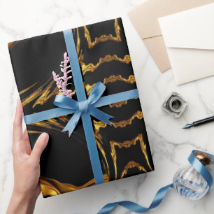 Monochrome Opulence: Liquid Gold Black Designer  Wrapping Paper