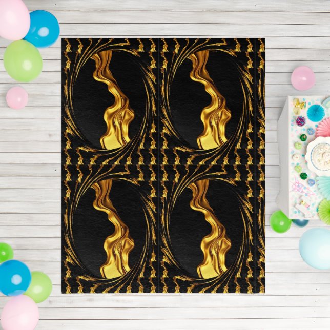Monochrome Opulent Swirl Designer Achempong Gold  Outdoor Rug (Insitu (Birthday))