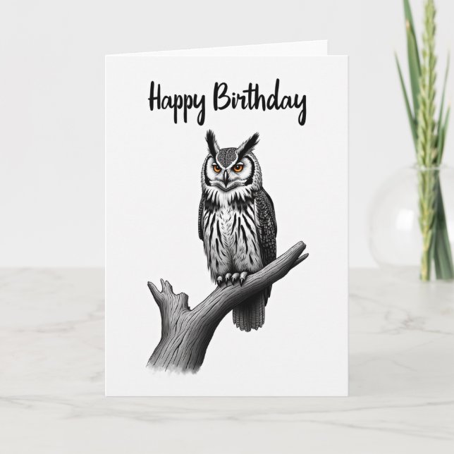 Monochrome Owl Birthday Card (Front)