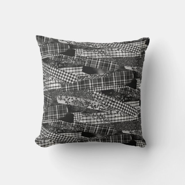 Monochrome Patchwork Accent Throw Pillow (Front)