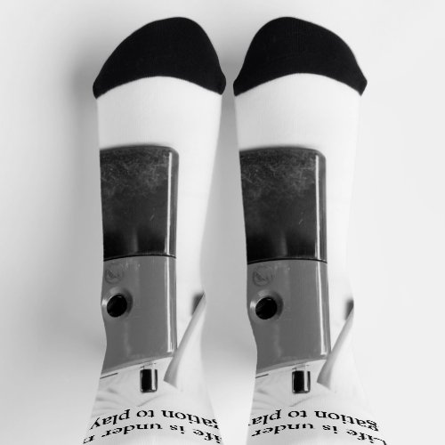 Monochrome pencil sharpener and quote socks