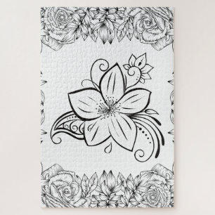 Monochrome Petal Grace – Minimalist Floral Jigsaw Puzzle