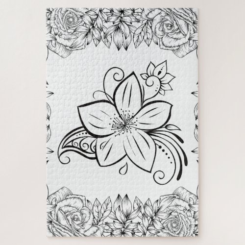 Monochrome Petal Grace – Minimalist Floral Jigsaw Puzzle