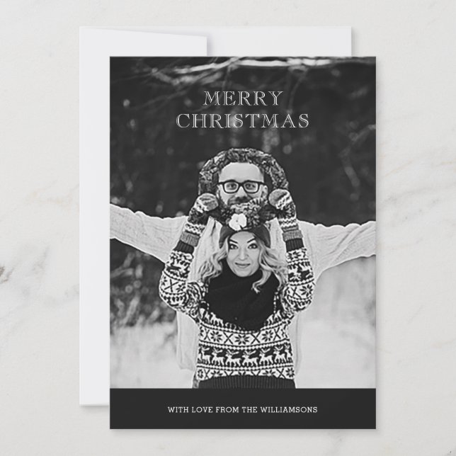 Monochrome Photo Merry Christmas Greeting Card (Front)