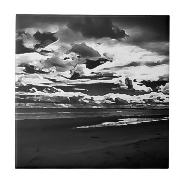Monochrome Picture of Dornoch Beach Tile Monochrome Picture of Dornoch Beach Tile