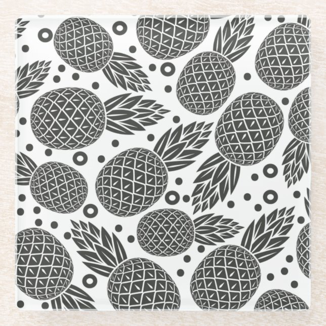 Monochrome Pineapples 2 Glass Coaster (Front)