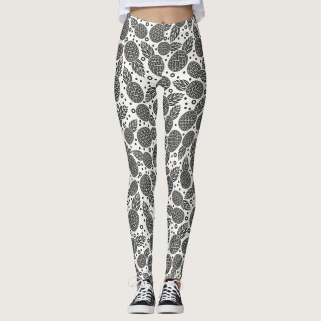 Monochrome Pineapples 2 Leggings (Front)